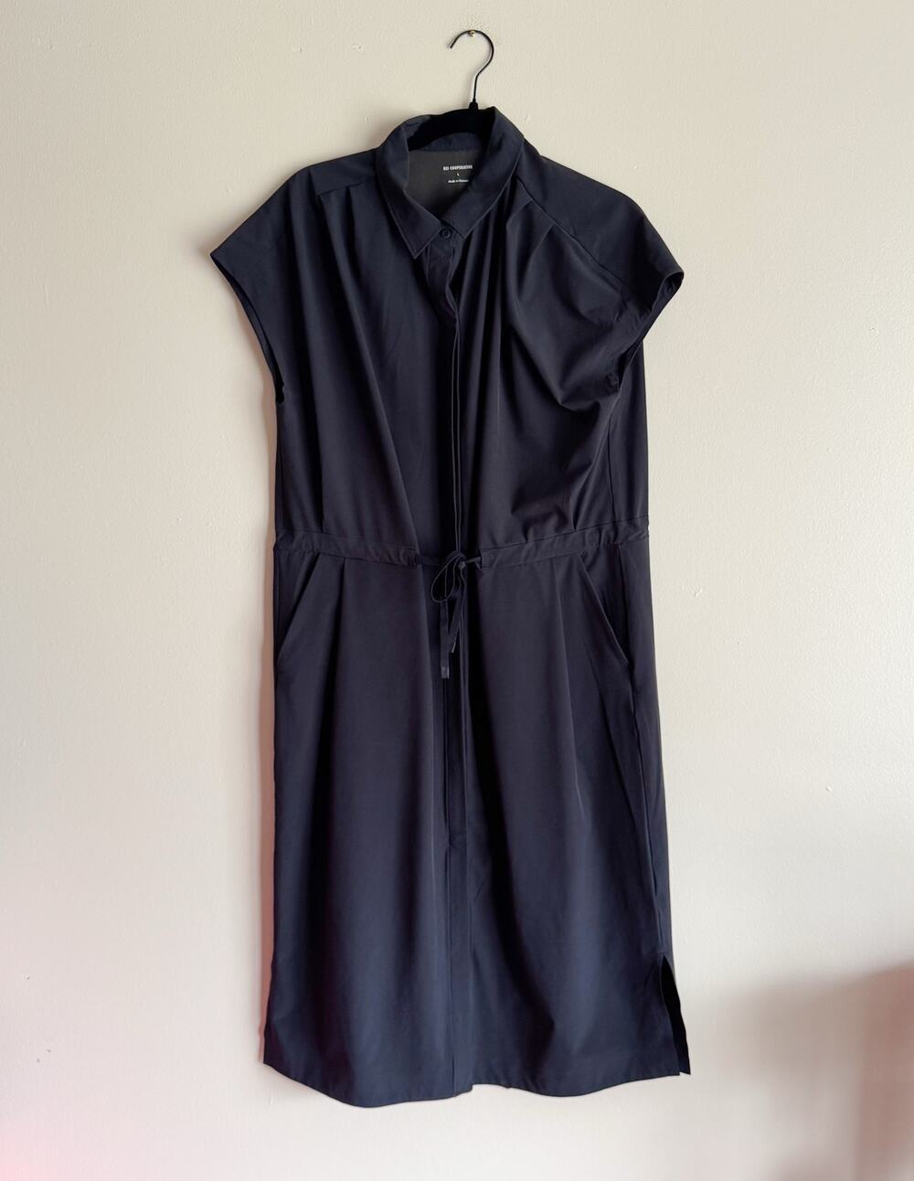 REI Co Op Black Sun Up Collared Short Sleeve Button Front Midi Dress Large Gorp